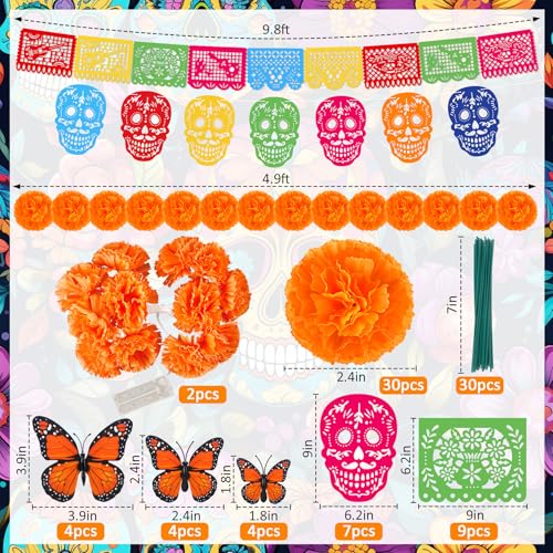 Day of the Dead Decor Set with Marigolds Banners Butterflies - 60 pcs