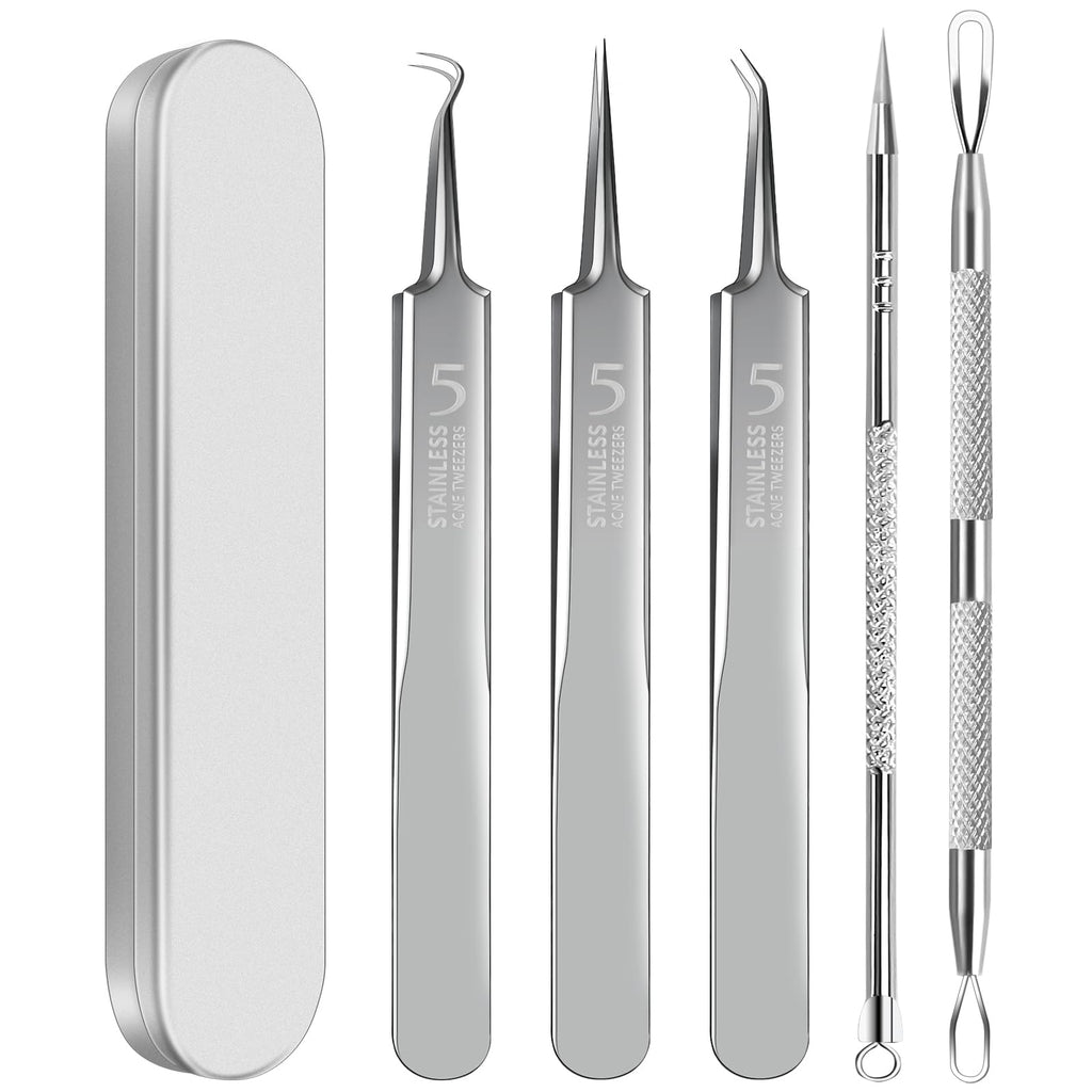 YGQQOY Blackhead Remover Tweezers, Pimple Popper Tool Kit, Ingrown Hair Tweezers, Blackhead Extractor, Skin Zit Acne Blemish Popping Removing Surgical Tweezers Tools for Nose Eye Face