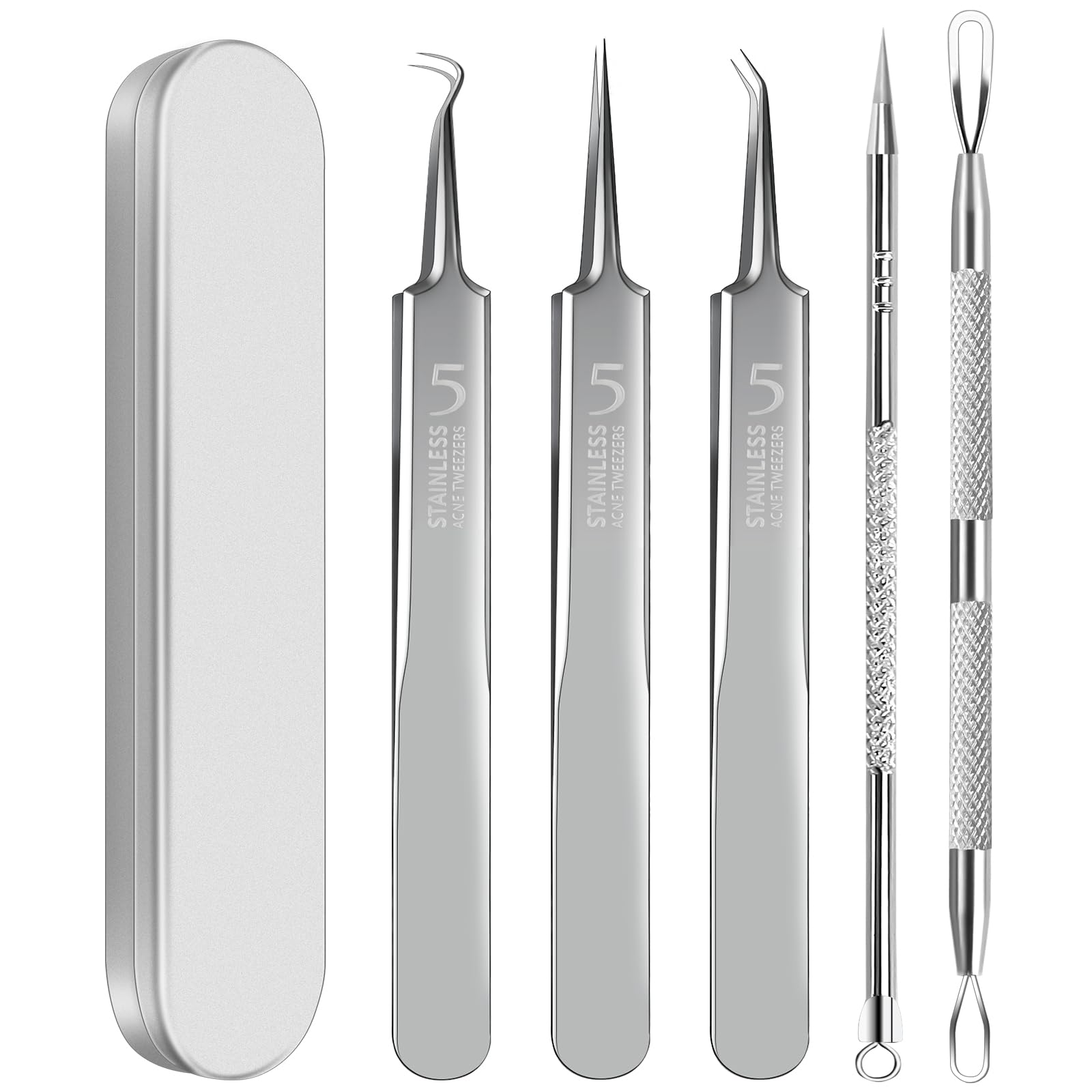 YGQQOY Blackhead Remover Tweezers, Pimple Popper Tool Kit, Ingrown Hair Tweezers, Blackhead Extractor, Skin Zit Acne Blemish Popping Removing Surgical Tweezers Tools for Nose Eye Face