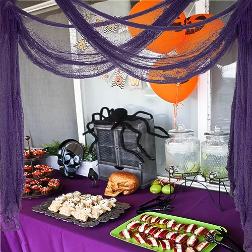 Halloween Creepy Cloth Decoration Set with Spider Web and 3D Bats - Indoor Outdoor Horror Scene Decor