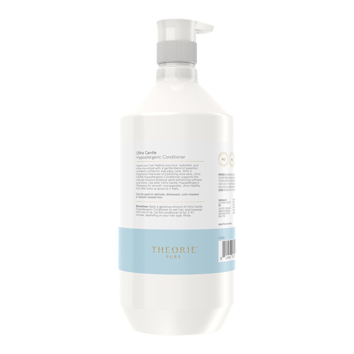 Theorie Pure Collection Hypoallergenic Conditioner - Plant-Based & Vegan - Soothes Itchy Skin - 800mL Pump Bottle
