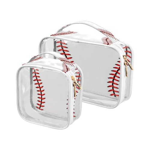 ALAZA Baseball Red Lace 2 Pcs Storage Bags Zippered Organizers Cosmetics Travel Case Toiletry Bag Transparent Tote Bags