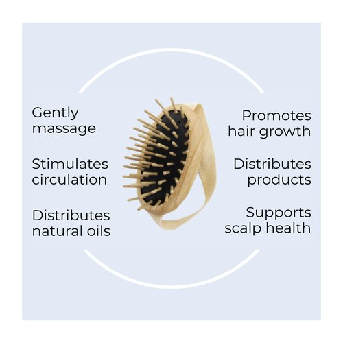 TEK – Scalp Massage Brush with Strap in Ash Wood Handmade in Italy – Stimulates Hair Growth, Ideal for Shampoo and Anti-Hair Loss Lotions – 8.5 x 5 cm – Vegan and Sustainable