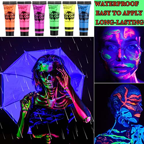 Multicolor Glow in the Dark Face & Body Paint Set - Neon UV Makeup for Parties
