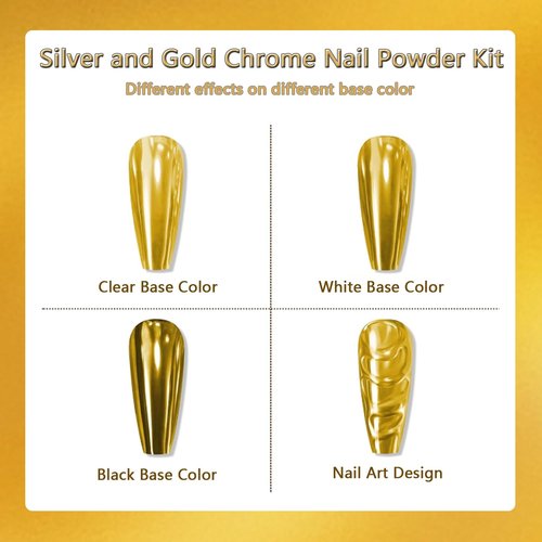 Holographic Mirror Gold Chrome Nail Powder Kit Effect Metallic Dust Sequins UV Gel Nail Chrome Powder for Nails Set Decoration
