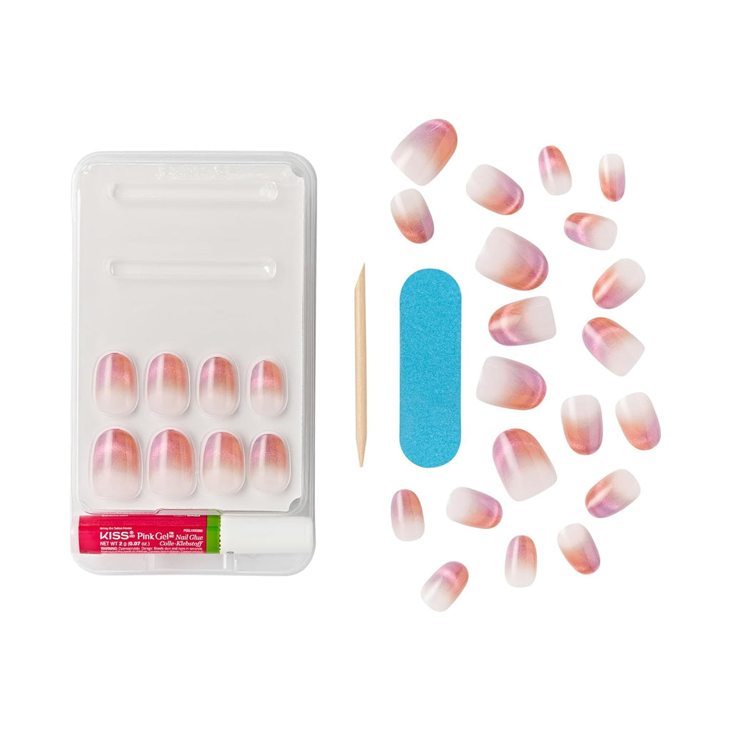 WICKED X KISS Press On Nails - Pink Perfection | Short Oval, Waterproof & Chip Proof, 28 Nails Set