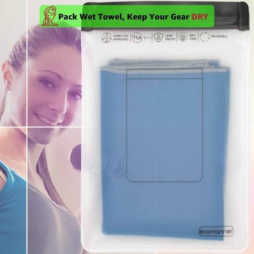 ECOMANNER 4 Pack TSA Approved Toiletry Bag Leak Proof Zipper Free, TSA Toiletry Bag Clear Quart Size for Travel Carry-on (2 Small and 2 Large Size)