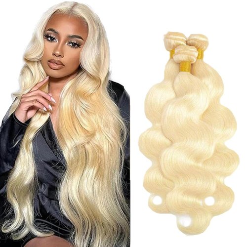 Aikebi Brazilian Human Hair Bundles 12 14 16 Inch Blonde 613 Color Body Wave Bundles Human Hair 100% Unprocessed 10A Quick Weave for Black Women Soft Sewn In with Double Weft