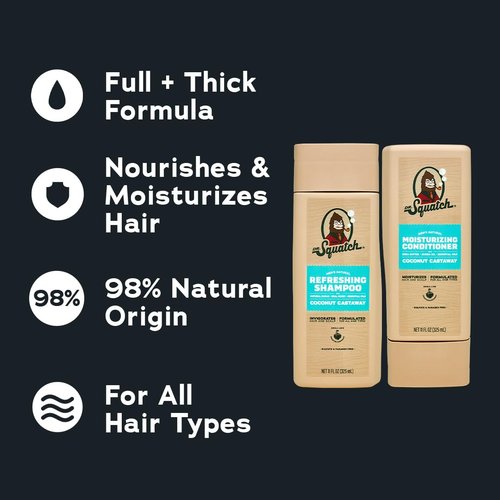 Dr. Squatch Men's Shampoo and Conditioner Set - Natural Formula for Fuller, Thicker Hair - Coconut Castaway (11 fl oz, 2-Pack)