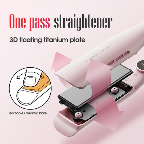 Professional Hair Straightener LENA H2S Wide Flat Iron with Wider Titanium Plates, 12 Adjustable Temps, LED Display, Fast Heating, Dual Voltage & 30 Minutes Auto Power-Off