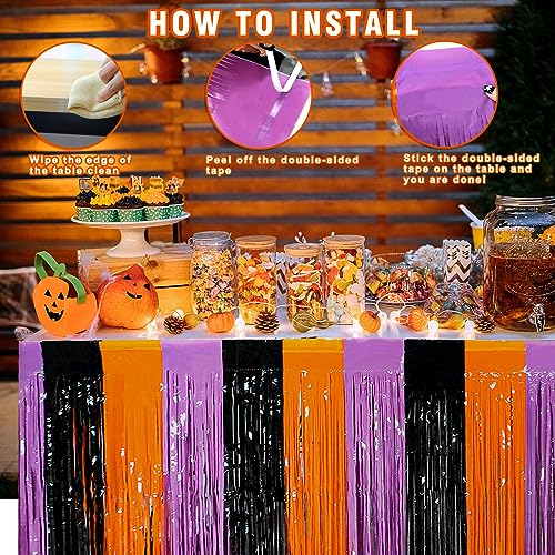 Halloween Table Skirt Set 6 Pack - Metallic Foil Fringe Tinsel Decorations