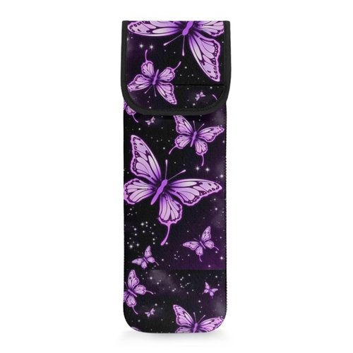 Flashideas Purple Butterfly Flat Iron Case Heat Resistant Neoprene Curling Iron Cover Bag with Pocket Curling Iron Organizers and Storage for Flat Iron, Straightener, Curling Wand/Curling Iron, CZB38