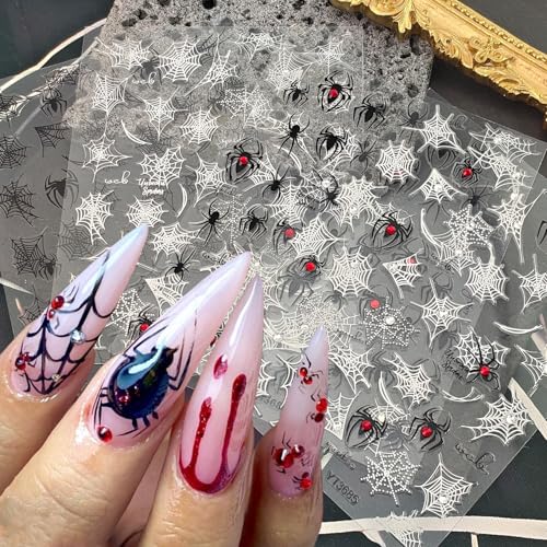 Halloween Spider Nail Stickers Set 4 Sheets 3D Rhinestones & Web Decals - Variation 3