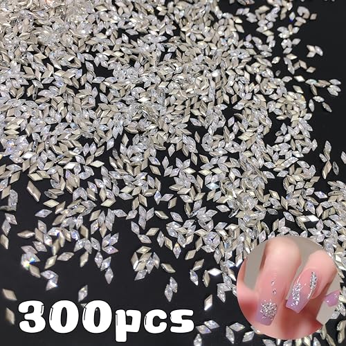 Mini Rhombic Nail Art Charms - Silver 300Pcs Shiny Zircon Flatback Nail Gems