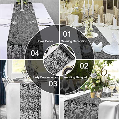 Black Metallic Table Runner 11''x192'' - Sequin Mesh Party Decor, Variation: 16 Feet