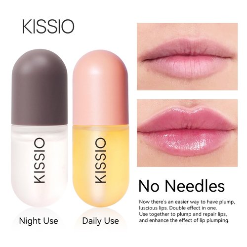 KISSIO Lip Plumper Set - Natural Moisturizing Lip Care Gloss for Day & Night Use (2PCS)