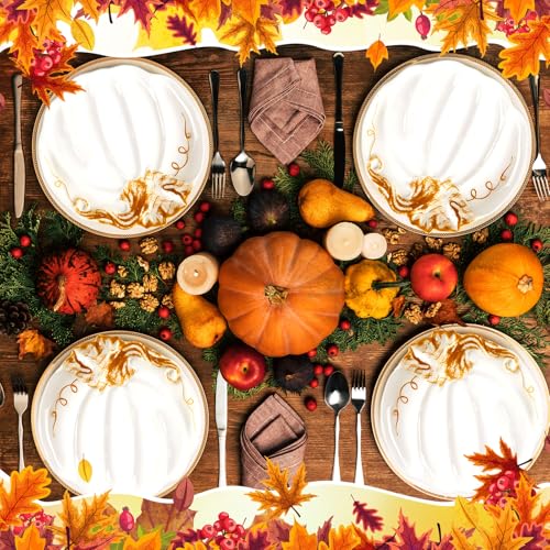 Ceramic Pumpkin Plates Set of 4 - Fall Thanksgiving Appetizer & Dessert Dishes