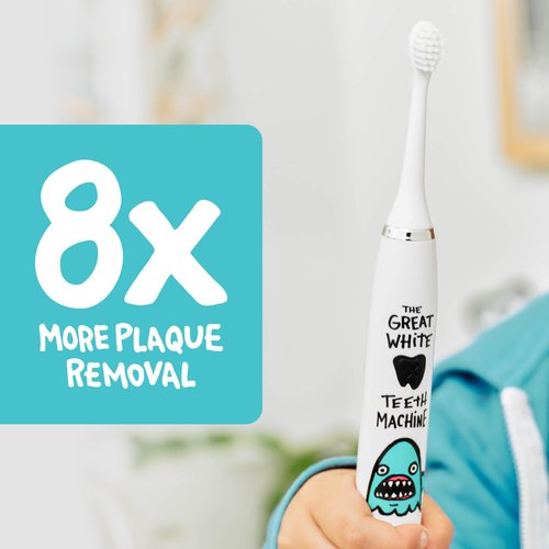 Made by Dentists Kids Electric Toothbrush - Rechargeable Vibrating Toothbrush with Timer, Includes 6 Replacement Heads, Gently Cleans Teeth, Kid & Toddlers Age 2+, Shark