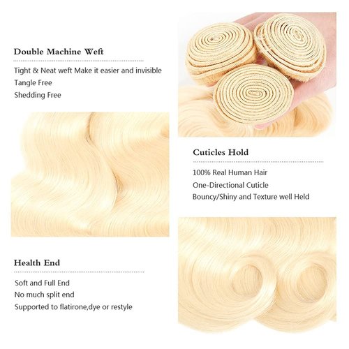 Aikebi Brazilian Human Hair Bundles 12 14 16 Inch Blonde 613 Color Body Wave Bundles Human Hair 100% Unprocessed 10A Quick Weave for Black Women Soft Sewn In with Double Weft
