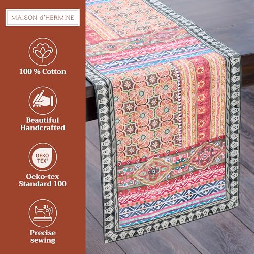Maison d'Hermine Ispahan Table Runner 14.5 x 72 Inches - Cotton, Unique Watercolor Design