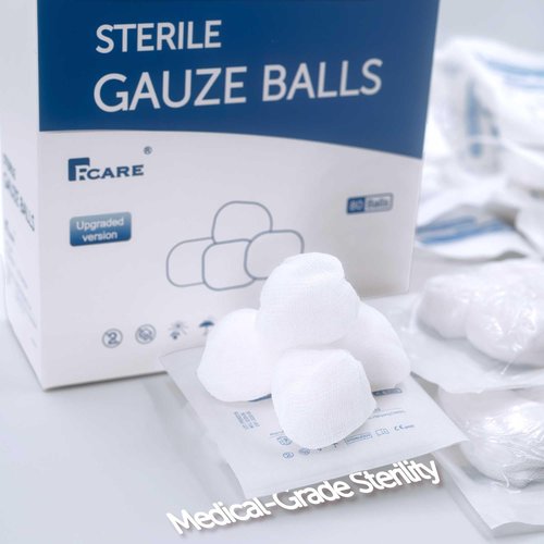 RCARE Sterile Gauze Balls, 100% Cotton, Individually Wrapped, 1 Inch Diameter, for Medical Use, Wound Care & Home Care, Pack of 80