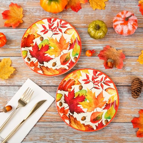 Fall Leaves Paper Plates - 7-Inch Thanksgiving Maple Leaf Dessert Plates - 24 Pack