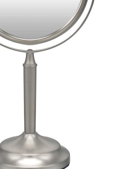 Indecor Home Stainless Steel Tabletop Makeup Vanity Mirror 1X and 3X Magnification Round Swivel Mirror for Desk, Bedroom, Bathroom Brushed Nickel
