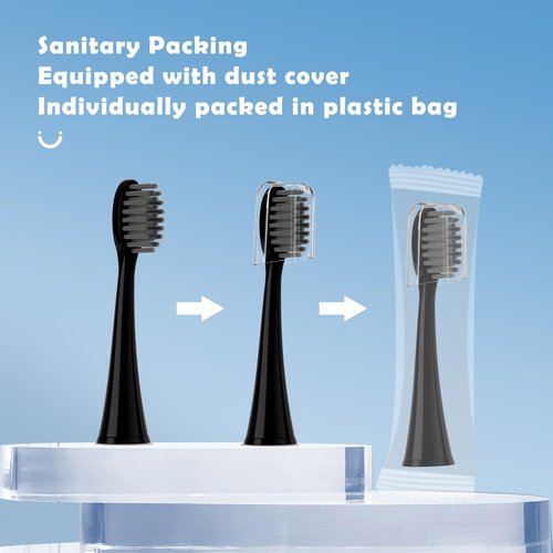 Compatible with Burst Adults Electric Toothbrush Replacement Heads with Dust Cover Caps, Perfect Fit with Burst Sonic Toothbrush Charcoal Soft Bristles,10 Pack, Black