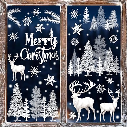 Christmas Window Clings 9 Sheets Winter Forest Snowflakes Reusable Decor