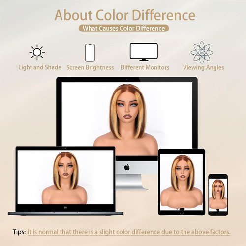Selina 4x4 Straight Highlight Ombre Bob Wig Human Hair Hd Lace Front Wigs Human Hair Gluless 100% Remy Hair for Women Transparent Lace Wig 12 Inch