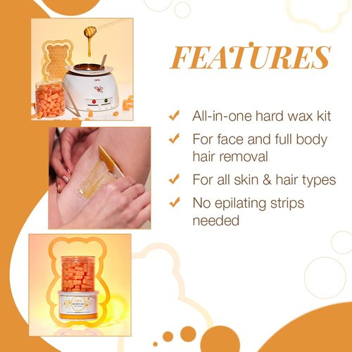 GiGi Honee Bear Hard Wax Kit for Hair Removal- Honey-Scented Hard Wax Beads for Face & Body with Refill Can & Applicators