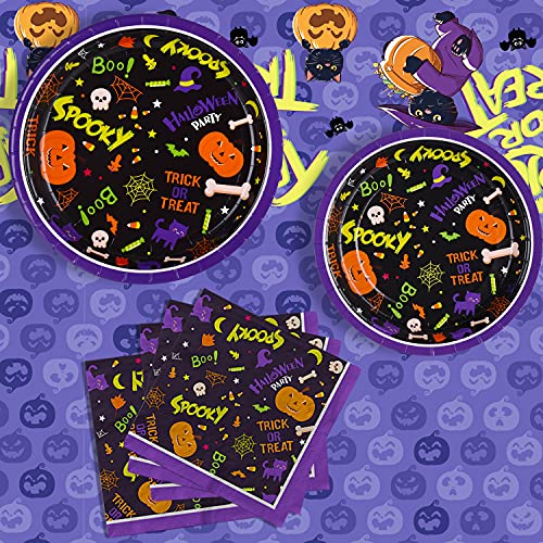 Halloween Disposable Paper Plates and Napkins Set - Spooky Party Supplies for 50 Guests