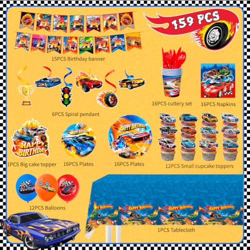Race Car Birthday Party Tableware Set - 159 Pieces for Cars Theme Celebration