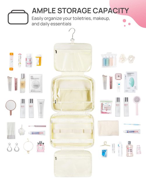 Telena Travel Toiletry Bag with Jewelry Organizer for Women, Puffy Hanging Makeup Bag Lightweight Cosmetic Bag Organizer for Travel Essentials
