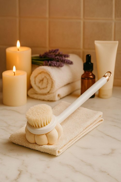 INOVER 3-in-1 Long Handle Bath Brush Set – Back Scrubber, Shower Brush & Loofah Sponge, Exfoliating Body Brush with Non-Slip Handle for Wet or Dry Use