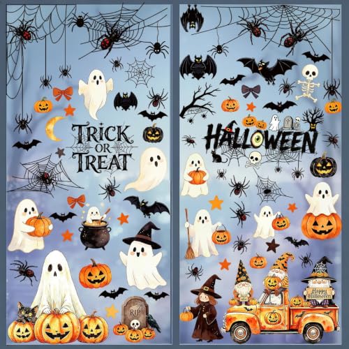 Halloween Window Clings - Ghost, Pumpkin, Bat, Spider, Skull Decoration (Style 6) - 10pcs