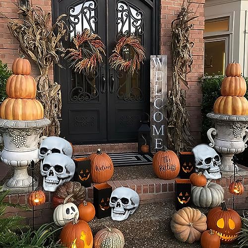 Mini Skulls Halloween Decor Set - 8 Realistic Plastic Skeletons for Crafts & Outdoor Halloween Decorations