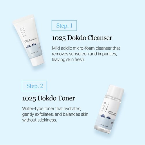 ROUND LAB 1025 Dokdo Hydrating Mini Size Kit (Cleanser, Toner, Ampule, Cream), Deep Hydration for Dry Skin, Daily Skin Care Routine Trial Kit for Moisture Care, Travel Size Gift Set, Korean Skin Care