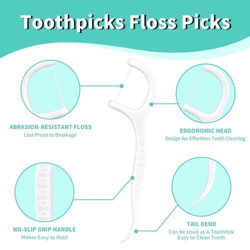 Kingbzis Individually Wrapped Floss Picks - 500 Count Dental Floss Bulk,Tooth Floss Picks for Teeth,Oral Care in Travel,Restaurants,Hotel and Office
