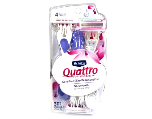 Schick Quattro for Women Disposable Sensitive Skin, 3 Count (Pack of 1)