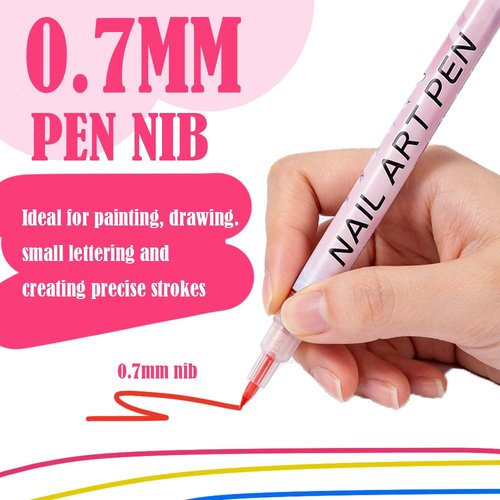 12 Colors Nail Art Pens Set, 2026 New Nail Marker, 0.7mm Quick-Drying Waterproof Polish Pens with Dotting Liner,Nail Art Tools for Graffiti Dotting Drawing Painting Point Liner DIY (1 Set)