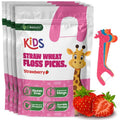 Kids Flossers - Straw Wheat Handle | Dental Floss Picks for Children | Fluoride-Free | Colorful & Fun Animal Floss Sticks (Strawberry, 200 Pack)
