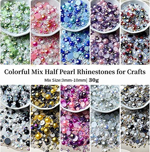 Half Pearl Rhinestones for Crafts & Nail Art - Light Pink Purple White Series 30g