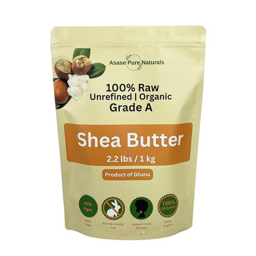 Asase Pure Naturals, Organic Shea butter, 1 KG, 35.2oz, 2.2 lbs, Raw, Unrefined, Natural, Grade A, Hand made, Ivory, Ghana Africa, Great for Hair, Skin, Lips, Nourish and moisturize, Body butter