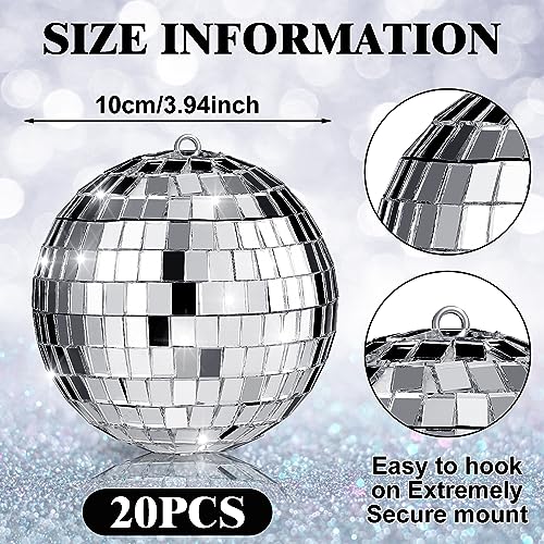 Mini Mirror Disco Balls Decoration Set - Silver 4 Inch, 20 Pieces for Parties & Weddings