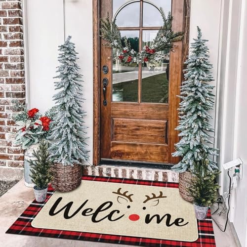 Merry Christmas Welcome Door Mat - Winter Xmas Decor 30x17 Inch - Variation of Christmas Doormats-01