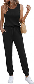 Ekouaer Jumpsuit for Women - Casual Summer Sleeveless Ribbed One-Piece Romper | Perfect Vacation Outfit