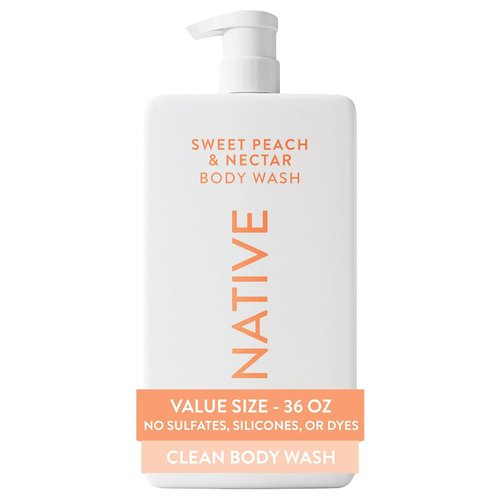 Native Body Wash - Sweet Peach & Nectar Scent | 36 oz Pump Bottle, Sulfate-Free & Gentle for All Skin Types