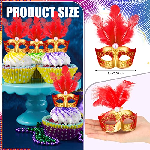 Halloween Mini Cake Toppers - Red Masquerade Masks, 24 Pcs