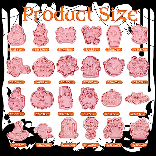 Halloween Cookie Cutters Set - 24 Shapes Embossing Mold for Baking & Decorations - Kids Friendly - Halloween